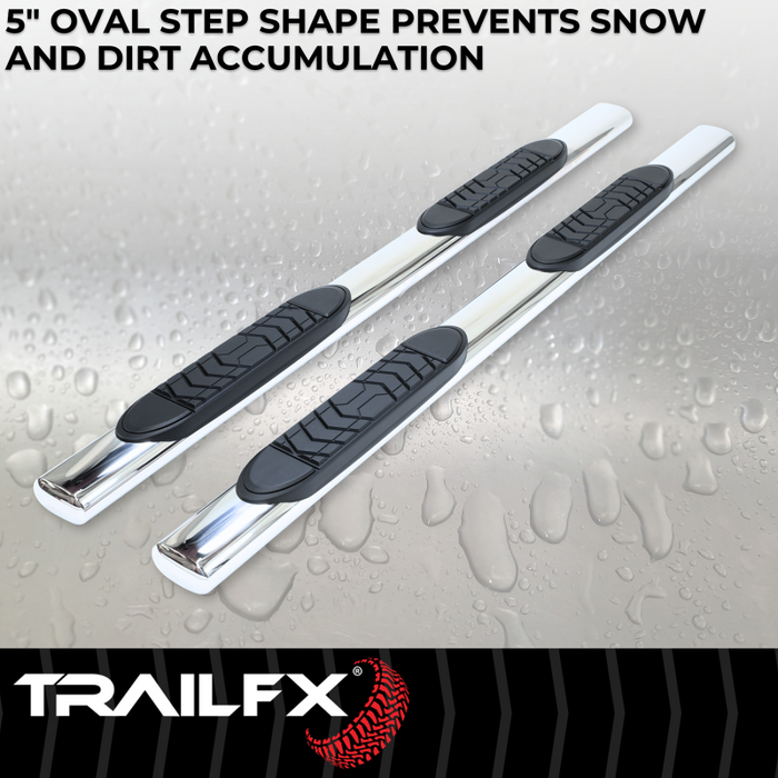 TrailFX 5" Oval Straight Step Nerf Bars W/ Step Pads Polised Stainless Steel Model A7102S