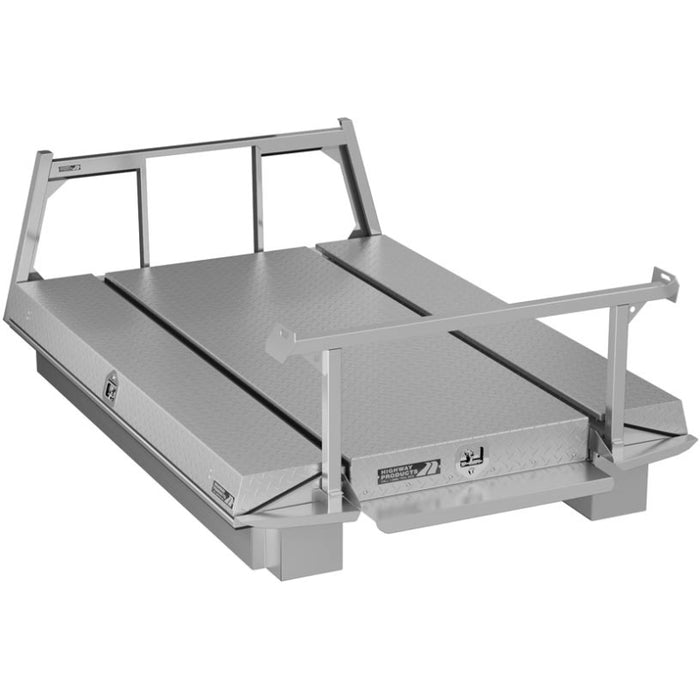 Highway Products Pickup Pack, w/ Diamond Plate Lid, w/ Smooth Aluminum Base, w/ Open Post Headache Rack, w/ Ladder Rack Model 39211NFPL