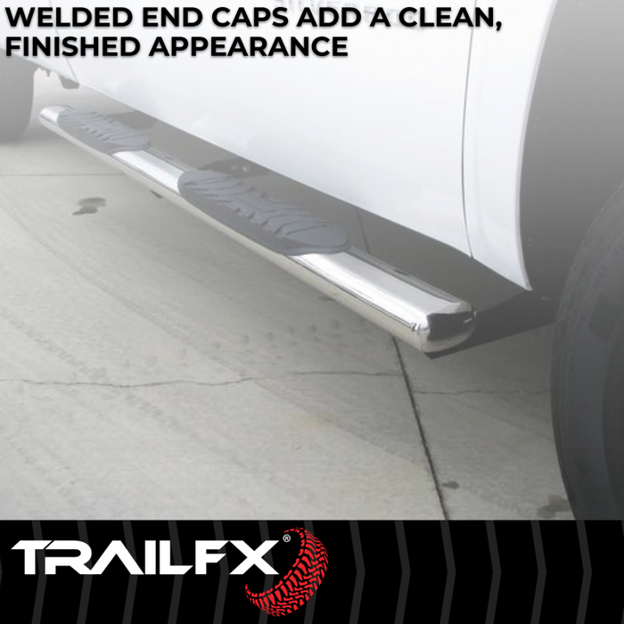 TrailFX 4" Oval Straight Step Nerf Bars W/ Step Pads Polished Stainless Steel Model A1559S