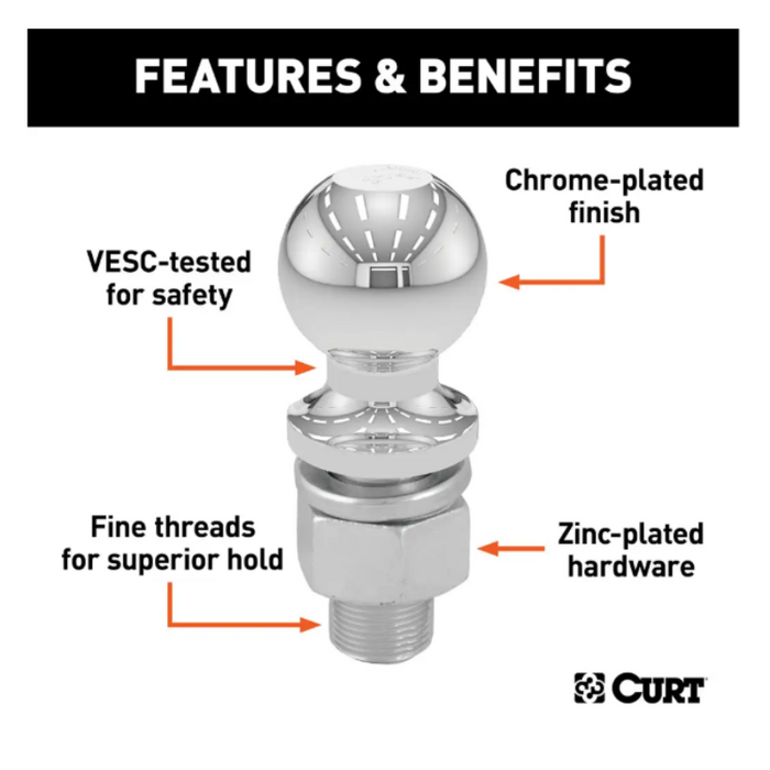 CURT 2-5/16" Trailer Ball (1-1/4" x 2-3/4" Shank, 20,000 lbs., Chrome) Model 40109