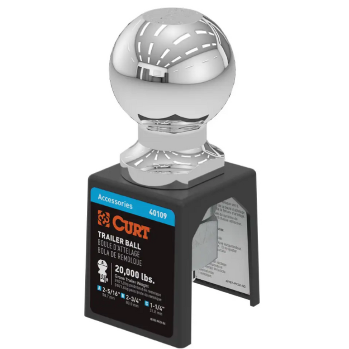 CURT 2-5/16" Trailer Ball (1-1/4" x 2-3/4" Shank, 20,000 lbs., Chrome) Model 40109