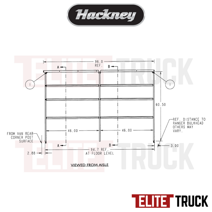 Hackney Van Shelving with Ladder Shelf for Driver Side Ford Transit 130"WB/148"WB MR/HR Van