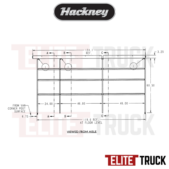 Hackney Van Shelving with Pipe Shelf for Driver Side Ford Transit  46"-46"-24" 148"WB EXT HR Van