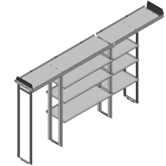 Hackney Van Shelving with Pipe Shelf for Driver Side Ford Transit 24"-46"-(28" Open) 148" WB EXT HR Van