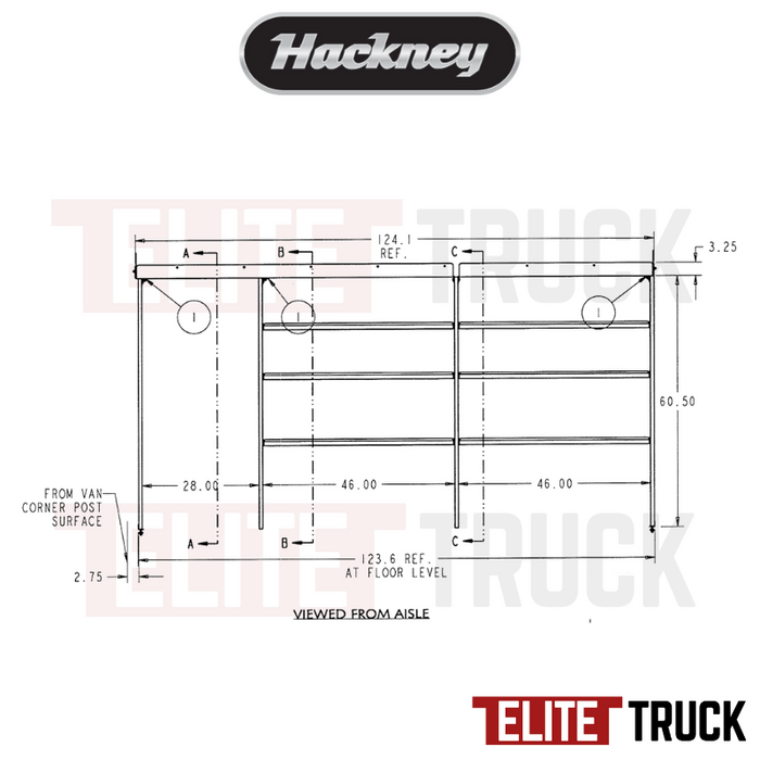 Hackney Van Shelving with Pipe Shelf for Driver Side Ford Transit  46"-46"-(28" Open) DS 148"WB EXT Van HR