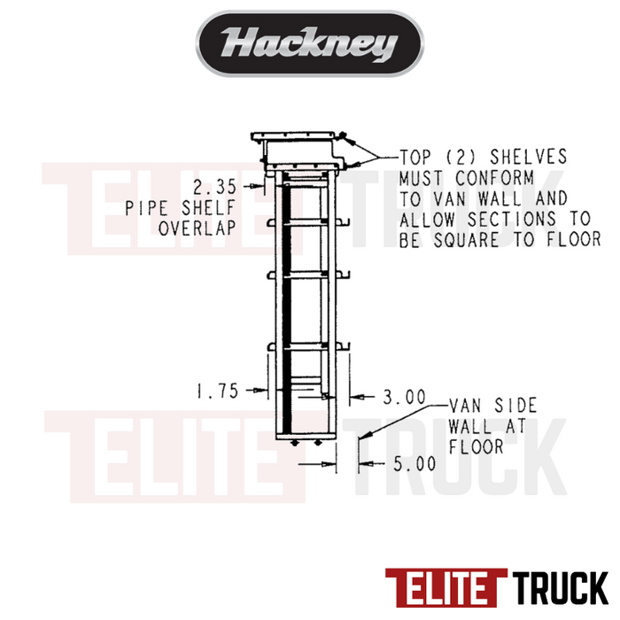 Hackney Van Shelving with Pipe and Ladder Shelf for Driver Side Ford Transit 46"-24"-46" 148"WB HR EXT HR Van