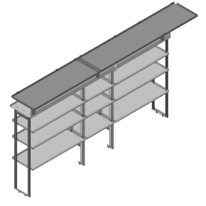 Hackney Van Shelving with Pipe and Ladder Shelf for Driver Side Ford Transit 46"-24"-46" 148"WB HR EXT HR Van