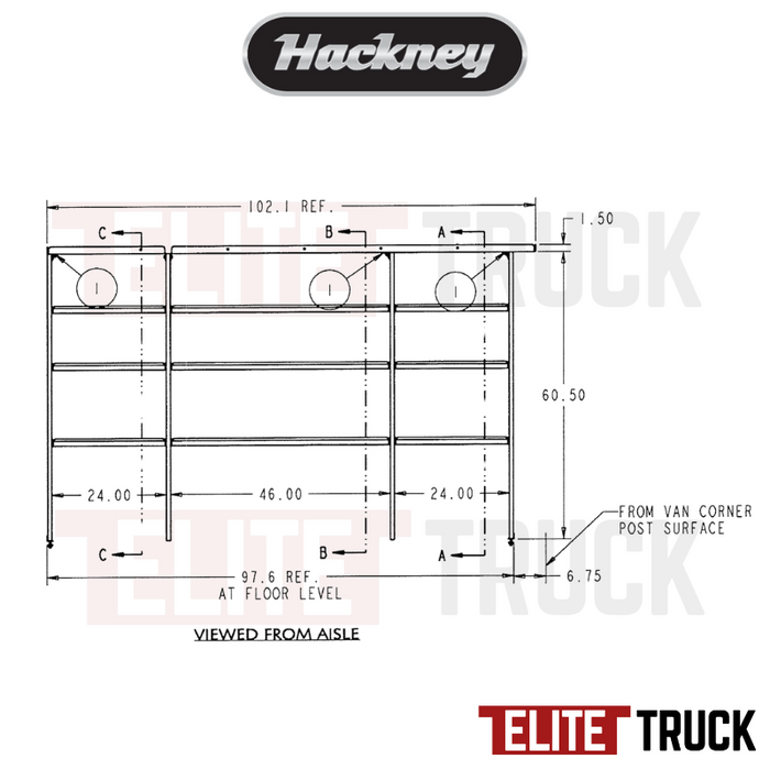 Hackney Van Shelving with Ladder Shelf for Curb Side Ford Transit 24"-46"-24" CS 148"WB EXT HR Van
