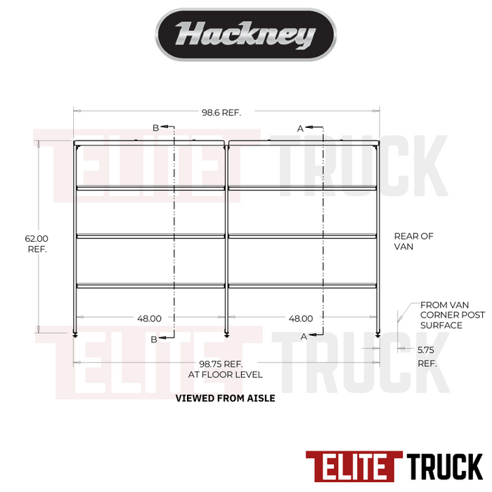 Hackney Van Shelving with Ladder Shelf for Curb Side Ford Transit 48"-48" 148"WB EXT HR Van