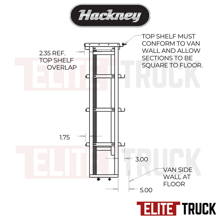Hackney Van Shelving with Ladder Shelf for Curb Side Ford Transit 48"-48" 148"WB EXT HR Van