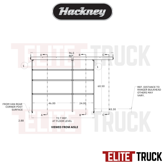 Hackney Van Shelving with Pipe Shelf for Driver Side Ford Transit 46"-24" 148"WB MR/HR Van