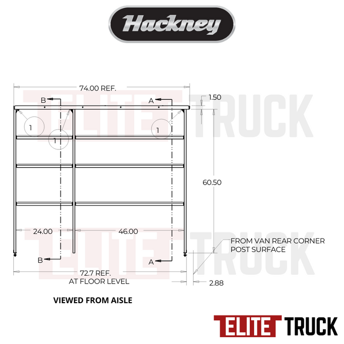 Hackney Van Shelving with Ladder Shelf for Curb Side Ford Transit 46"-24" 148"WB MR/HR Van