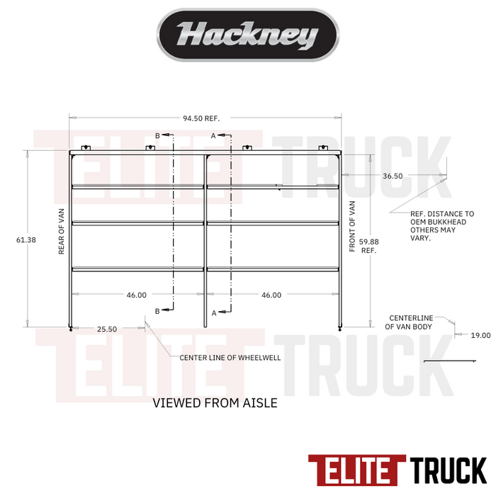 Hackney Van Shelving with Ladder Shelf for Driver Side Ram Promaster 46"-46" 159"WB HR Van