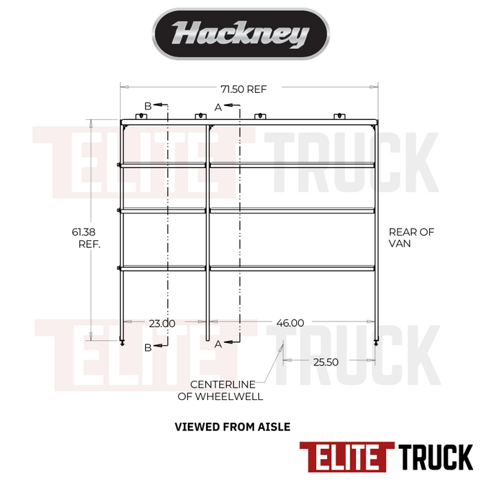 Hackney Van Shelving with Ladder Shelf for Curb Side Ram Promaster 23"-46" 159"WB HR Van