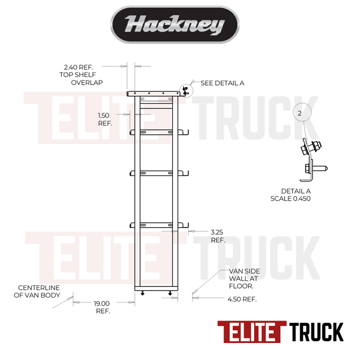 Hackney Van Shelving with Ladder Shelf for Curb Side Ram Promaster 46" 136"WB HR Van
