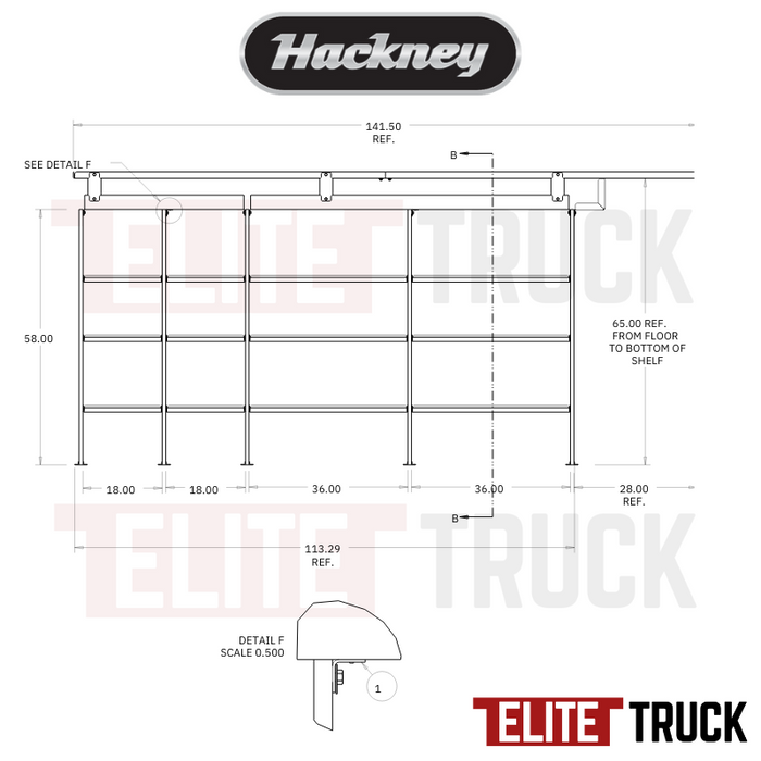Hackney Van Shelving with Pipe and Ladder Shelf for Driver Side Box Truck 18"-18"-36"-36"-(28" Open) 23" Deep