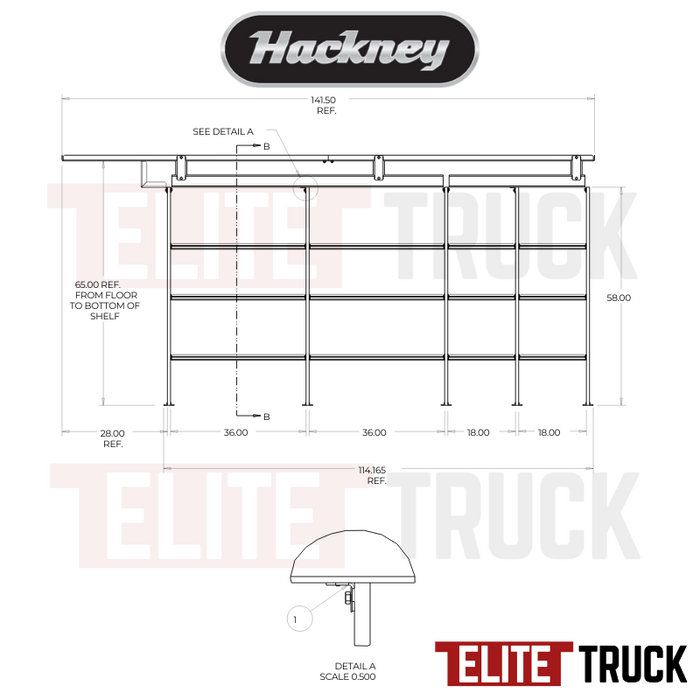Hackney Van Shelving with Pipe and Ladder Shelf for Curb Side for Box Truck 18"-18"-36"-36"-(28" Open) 23" Deep