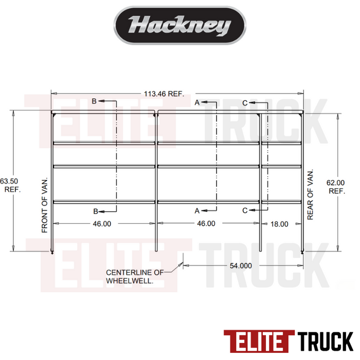 Hackney Van Shelving with Ladder Shelf for Curb Side Mercedes Sprinter 46"-46"-18"  170"WB EXT HR
