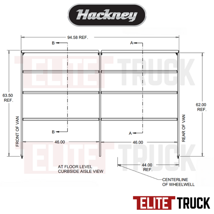 Hackney Van Shelving with Ladder Shelf for Curb Side Mercedes Sprinter 46"-46"  170"WB HR