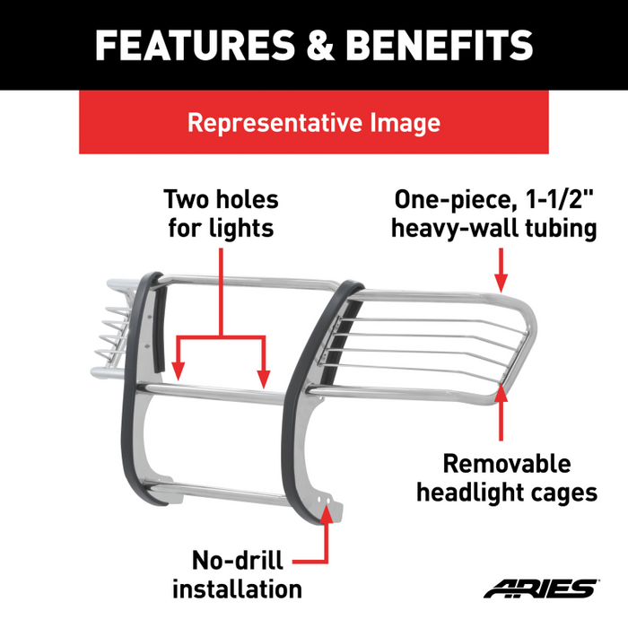 ARIES Polished Stainless Grille Guard, Fits Select Chevrolet Colorado, GMC Canyon Model 4088-2