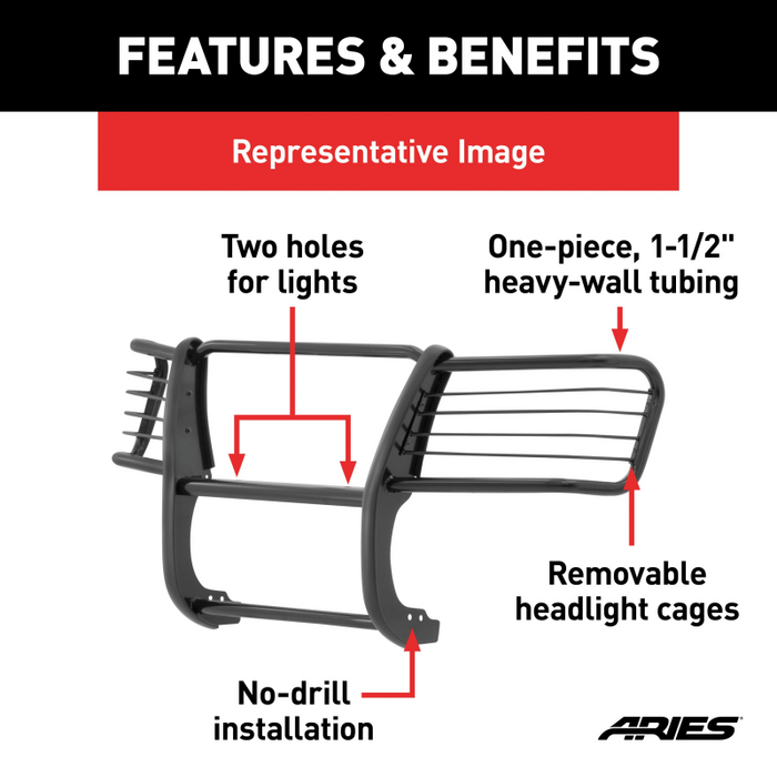 ARIES Black Steel Grille Guard, Fits Select Chevrolet Colorado, GMC Canyon Model 4088