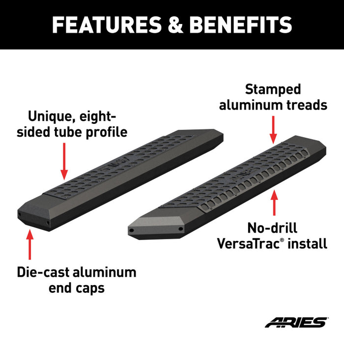 ARIES AdvantEDGE 5-1/2" x 53" Black Aluminum Running Boards (No Brackets) Model 2055953