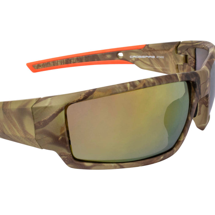 Radians Crossfire Cumulus Premium Safety Eyewear, Camo Frame / Gold Mirror Lens RNS411432
