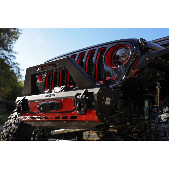 Bodyguard JL Front Bumper Stubby With Push Bar End Cap Light Cutouts No Camera Harness Or Pod Texture Black Powder Coat Model 47077TNN