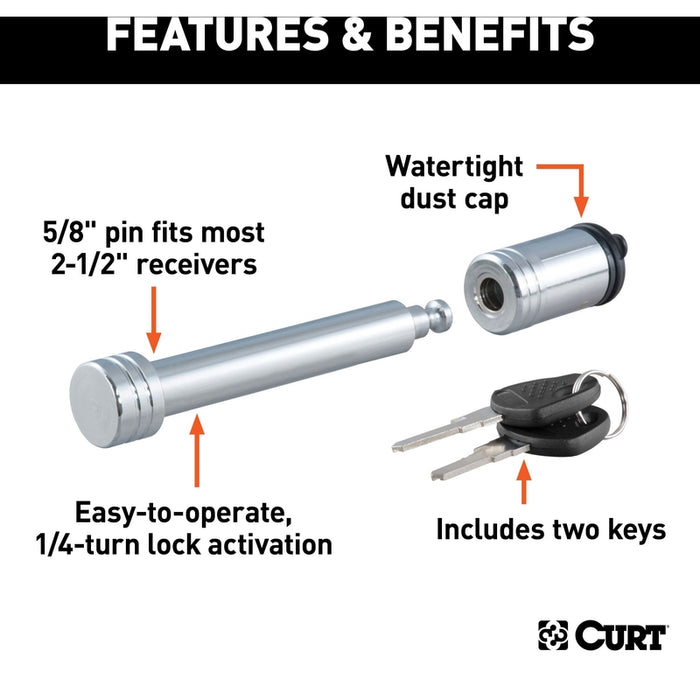 CURT Hitch & Coupler Lock Set, 2" or 2-1/2" Receivers, 1-7/8" to 2-5/16" Couplers Model 23092