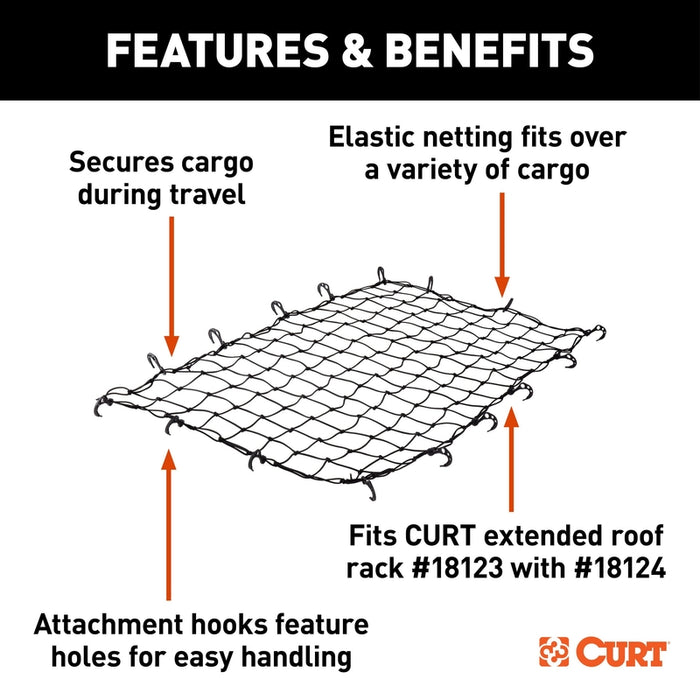 CURT 64 x 36-Inch Elastic Cargo Net with Hooks for Extended Roof Basket Model 18219