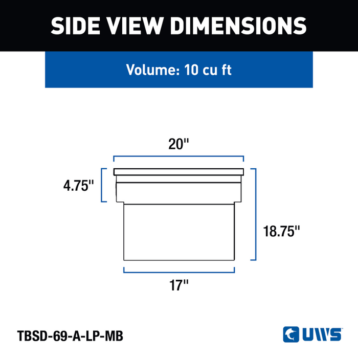UWS 69" Deep Angled Truck Tool  Box - Low Profile Model TBSD-69-A-LP-MB