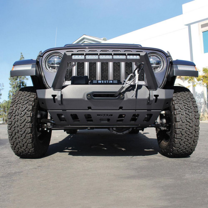 Westin WJ2 Stubby Front Bumper With LED Light Bar Mount Textured Black Steel Model 59-80085