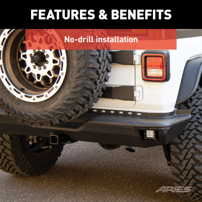 ARIES TrailChaser Jeep Wrangler JL Steel Rear Bumper with LED Lights Model 2082081