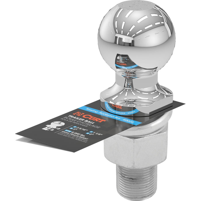 CURT Chrome Trailer Hitch Ball, 6,000 lbs, 2-5/16-Inch Diameter, 1-1/4 x 3-Inch Shank Model 40022