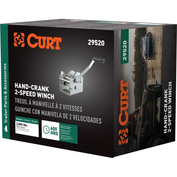 CURT Hand-Crank 2-Speed Winch, 2,000 lbs, 4.1:1 High, 10.25:1 Low Gear Ratio, 10.6" Handle Model 29520