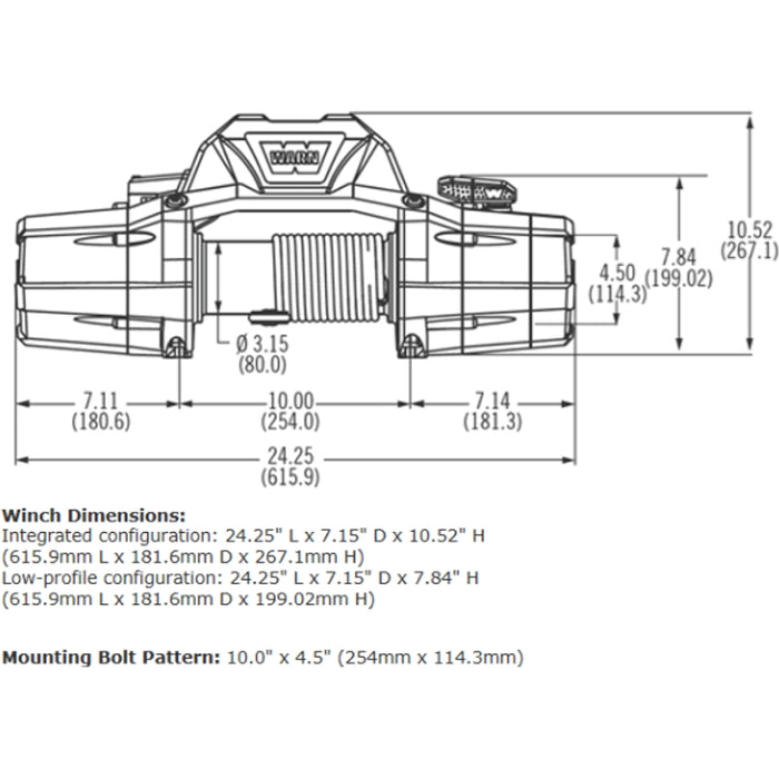 Warn ZEON 10 Winch, Pull Capacity 10,000 lb, 80 Feet Of Steel Rope Model 88990