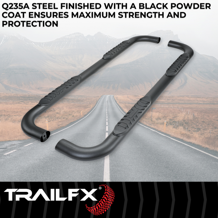 TrailFX 4" Oval Bent Step Nerf Bars W/ Step Pads Powder Coat Black Steel Model A1019T