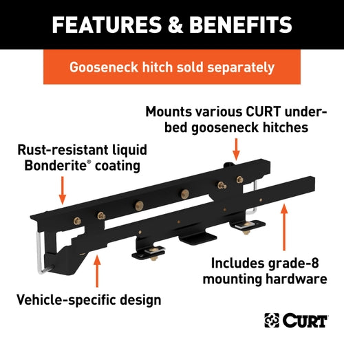 CURT Double Lock Gooseneck Installation Brackets, Fits Select Ram 1500 with Air Suspension Model 60658