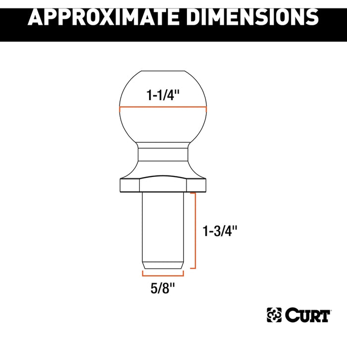 CURT Replacement Trailer Sway Control Ball, 1-1/4-Inch Diameter, 5/8 x 1-3/4-In Shank Model 40093