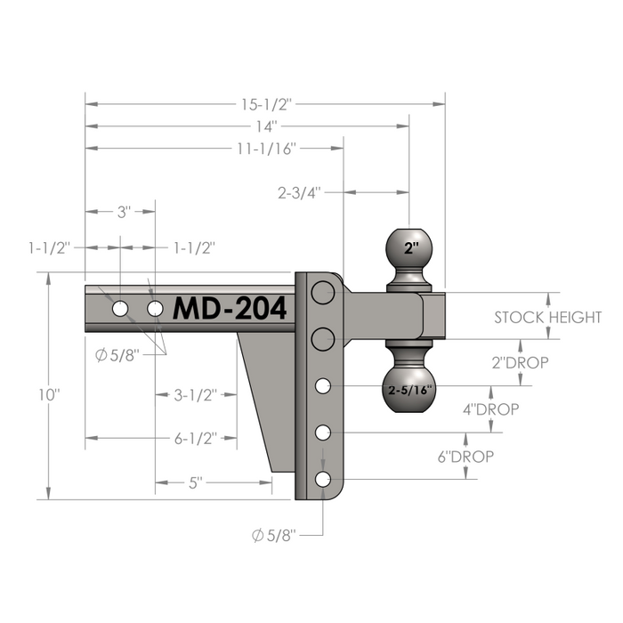 BulletProof Hitches 2.0" Medium Duty 4" Drop/Rise Hitch Model MD204