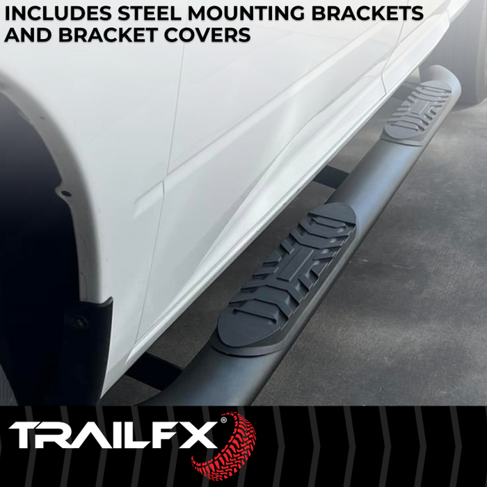 TrailFX 4" Oval Bent Step Nerf Bars W/ Step Pads Powder Coat Black Steel Model A1019T