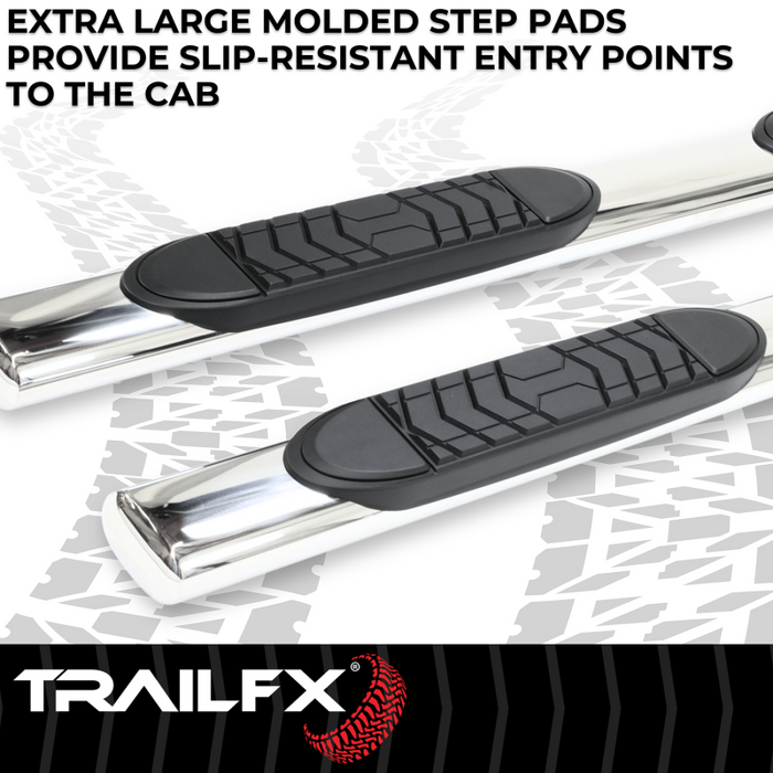 TrailFX 5" Oval Straight Step Nerf Bars W/ Step Pads Polised Stainless Steel Model A7102S