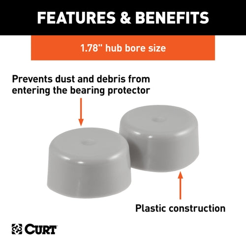 CURT 1.78-Inch Trailer Wheel Bearing Protector Dust Covers, 2-Pack Model 23178