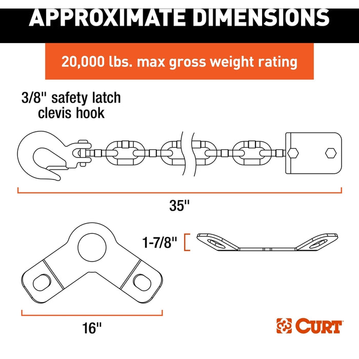 CURT CrossWing 5th Wheel Safety Chain Assembly with Gooseneck Anchor Plate Model 16614