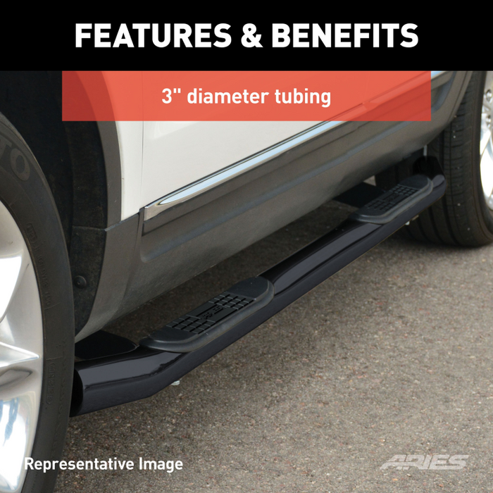 ARIES 3" Round Black Steel Step Nerf Bars Model 209018