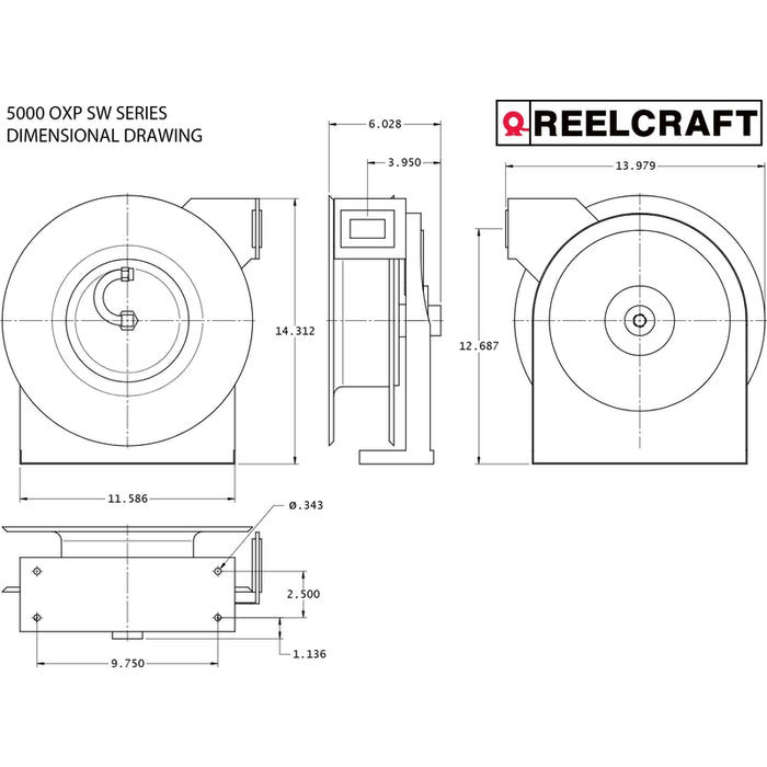 ReelCraft Series 5000 1/4 in. x 50 ft. Premium Duty Hose Reel - 300 PSI Air/Water Model 5450OLP