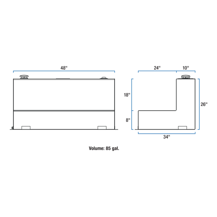 UWS Bright Aluminum 85-Gallon L-Shaped Aluminum Transfer Tank Model TT-85-L-T-P