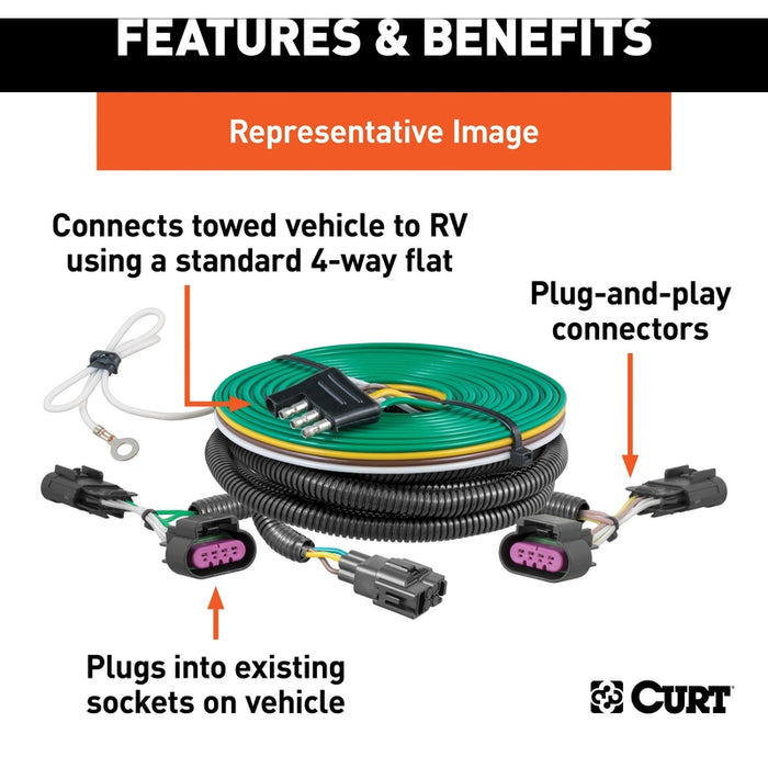 CURT Custom Towed-Vehicle RV Wiring Harness for Dinghy Towing, Fits Select Ford F-150 Model 52104