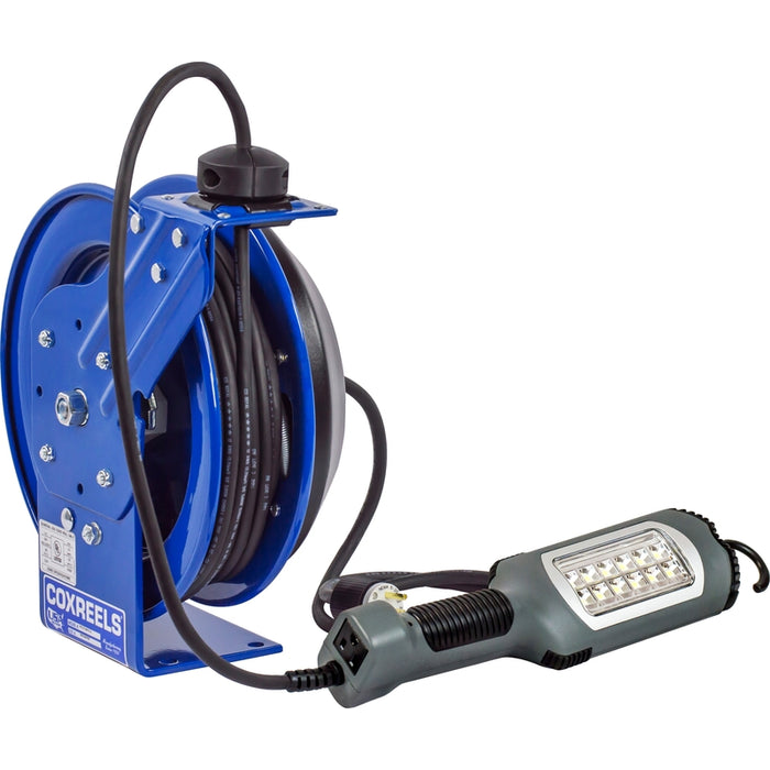 Coxreels PC Series Spring Driven Cord Reel 16 AWG x 50 ft. SJTO Cord 25A 600V LED Light With Tool Tap Handle - Cord Included Model PC13-5016-K