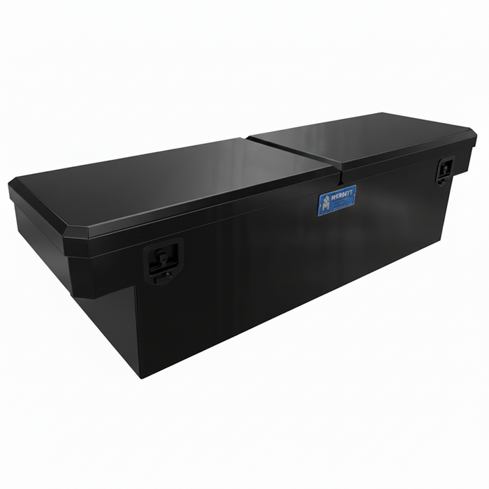 Merritt Crossover Tool Box Standard Depth 16"H x 20"D x 70"L Smooth Aluminum Gloss Black Double Lid Full Size Trucks Model 710209-223